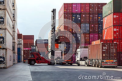 Istanbul, Beylikduzu - Turkey - 07.07.2023 Container yard for Logistic Import Export business, colorful container stack. view from Editorial Stock Photo