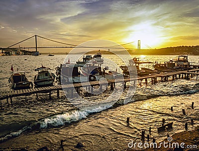 Istanbul Bosphorus Sunset Coast Editorial Stock Photo