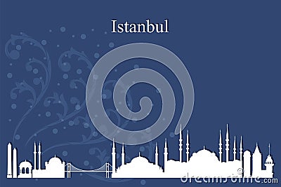 Istanbul city skyline silhouette on blue background Vector Illustration