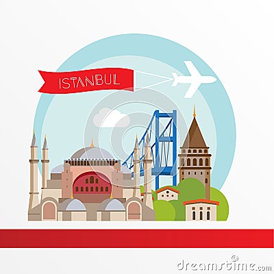 Istanbul detailed silhouette. Trendy stylish colorful landmarks. The concept for a web banner. Vector Illustration