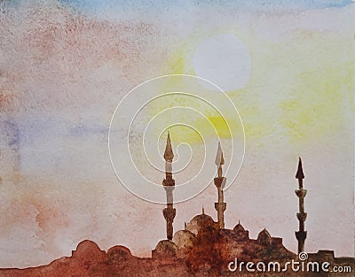 Istanbul, fairy tale city, dream city, postcard with the silhouette Stock Photo