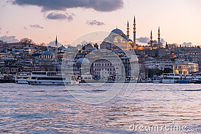 Istanbul Hagia Sophia mosque with city panorama and Golden Horn Stock Photo