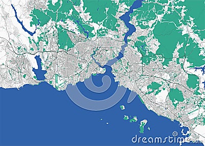 Istanbul map. Detailed map of Istanbul city administrative area. Cityscape panorama illustration. Road map with highways, streets Cartoon Illustration