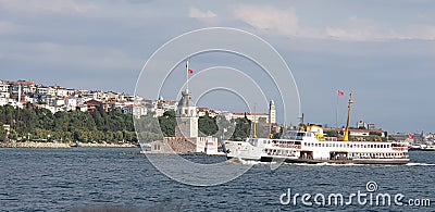 Istanbul Marmara Sea nostalgic cruise ship passing in front of Maiden's Tower Stock Photo