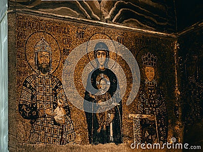 Istanbul Hagia Sophia museum icons Roman Emperors and mother mary Editorial Stock Photo