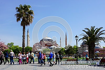 Many tourists visit and photograph the famous Hagia Sofia landmark in the city of Istanbul Editorial Stock Photo