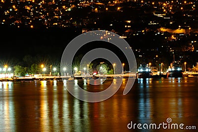 Istanbul Sariyer Beach Night View - Long Exposure Stock Photo