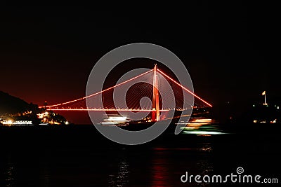 Istanbul Sariyer Beach Night View - Long Exposure Stock Photo