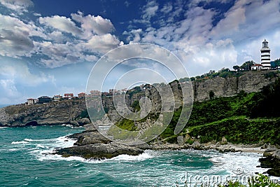 Ä°stanbul, Sile overview and Sile lighthou Stock Photo