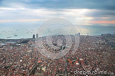 Istanbul Skyline from the airplane Stock Photo