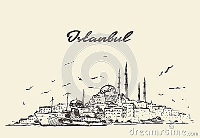 Istanbul skyline Turkey illustration drawn sketch. Vector Illustration