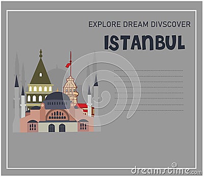 Istanbul travel banner design template. Istanbul travel destinations. Vector travel illustration for Turkey. Vector Illustration