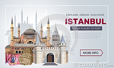 Istanbul travel banner design template. Turkey vacation and Travel concept. Istanbul travel destinations. Vector travel Vector Illustration