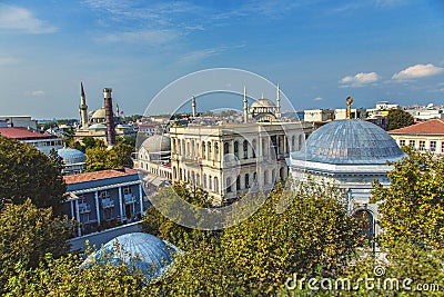 Aerial view of center of Istanbul with Column of Constantine, Atik Ali Pasa mosque Editorial Stock Photo