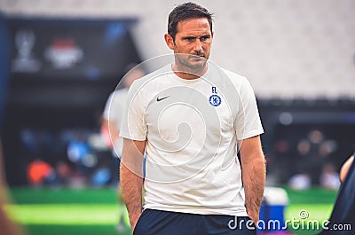Istanbul, Turkey - August 14, 2019: Coach Frank Lampard before the UEFA Super Cup Finals match between Liverpool and Chelsea at Editorial Stock Photo