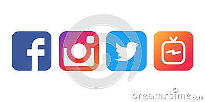 Istanbul, Turkey - August 30, 2018: Collection of popular social media logos printed on white paper: Facebook, Instagram, Twitter Vector Illustration