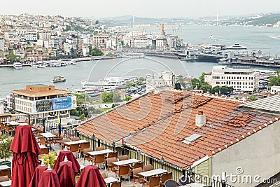 Istanbul, Turkey, 05/22/2019: Beautiful view of the roofs of houses and mosques of the big city and the Bosphorus. Asian and Editorial Stock Photo
