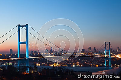 Istanbul Bosphorus Bridge at night Stock Photo