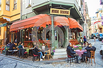 Colorful cafe at Balat which is a historic neighbourhood of Istanbul Editorial Stock Photo