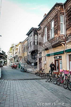 Istanbul, Turkey - February, 12, 2024: Heybeliada (Halki) Island historical houses, narrow streets. Ottoman Era Editorial Stock Photo