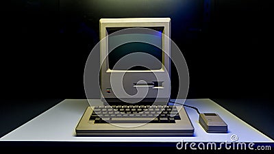 Old original Apple Mac computer with keyboard on display in Istanbul, Turkey, in Digital Revolution exhibition Editorial Stock Photo