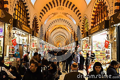 Istanbul, Turkey, 20.12.2019: Grand Bazaar varied produce fr sale: spices, condiments, teas Editorial Stock Photo