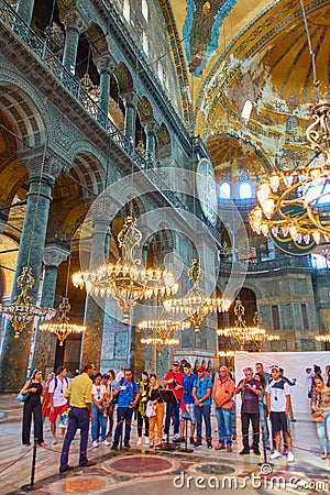 Group of sightseers in The Hagia Sophia Editorial Stock Photo