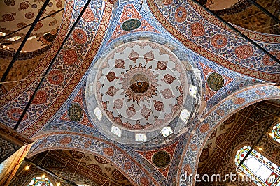 ISTANBUL, TURKEY - JULY 06, 2018: View of the ceiling of the Blue Mosque (also known as the Sultan Ahmed Mosque). Editorial Stock Photo