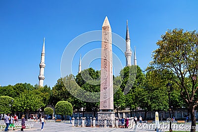 ISTANBUL, TURKEY - JULY 05, 2018: View of the Obelisk of Theodosius. Is the Egyptian obelisk of Pharaoh Thutmose III re-erected in Editorial Stock Photo