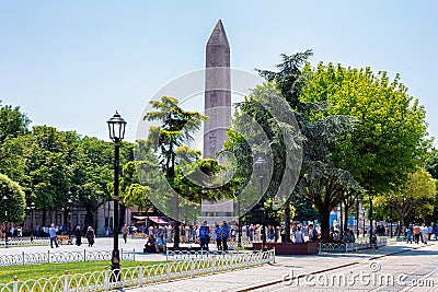 ISTANBUL, TURKEY - JULY 05, 2018: View of the Obelisk of Theodosius. Is the Egyptian obelisk of Pharaoh Thutmose III re-erected in Editorial Stock Photo