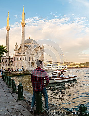 Istanbul Turkey , The Bosphorus Bridge and the Ortakoy Mosque at sunset, Istanbul Editorial Stock Photo