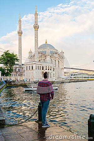 Istanbul Turkey , The Bosphorus Bridge and the Ortakoy Mosque at sunset, Istanbul Editorial Stock Photo