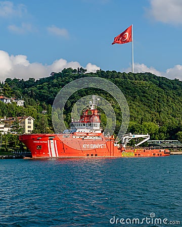 Istanbul, Turkey - June 18 2022: Vertical view of the boat of General Directorate of Coastal Safety, Kiyi Emniyeti Genel Editorial Stock Photo