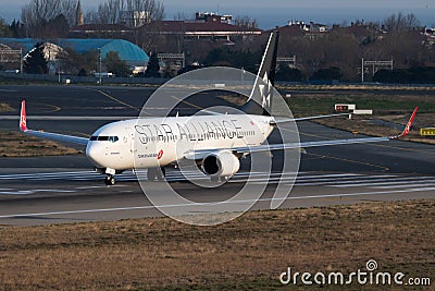 Star Alliance Turkish Airlines Boeing 737-800 TC-JHE passenger plane departure at Istanbul Ataturk Airport Editorial Stock Photo