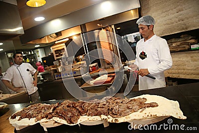 Chefs preparing Turkish Doner Kebab Editorial Stock Photo