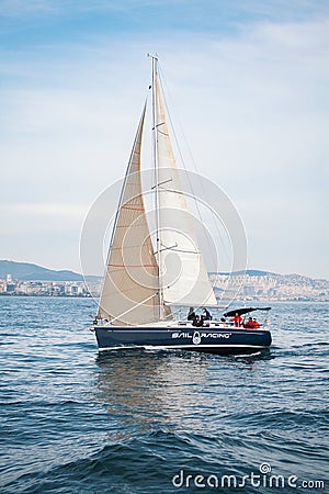 Group of young people in a sailboat sailing in the bosphorus in Istanbul Editorial Stock Photo