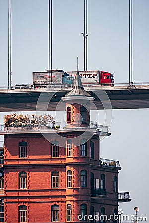 Yusuf Ziya Pasha Mansion and The Fatih Sultan Mehmed Bridge in I Editorial Stock Photo