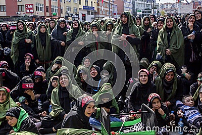 Istanbul, Turkey- October 11, 2016 : Ashura asura or asure ceremony in Halkali, istanbul.These young Shia girls mourn for Husayn Editorial Stock Photo