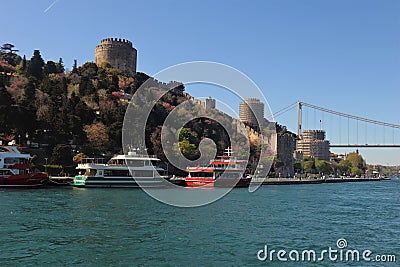 Istanbul, Turkey. Sea of Marmara. Rumeli Castle, the 15th of July Bridge Editorial Stock Photo