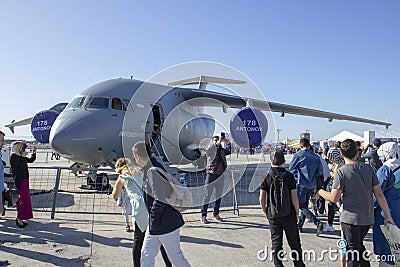 Istanbul, Turkey - September-18,2019: Antonov an-178 is being visited at the festival Editorial Stock Photo