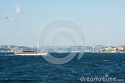 Istanbul, Turkey - September 04, 2019: Cargo industrial ships tankers sail through the Bosphorus Strait in Istanbul Editorial Stock Photo