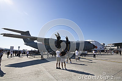 Istanbul, Turkey - September-18,2019:A400M military cargo plane shooting from the side Editorial Stock Photo