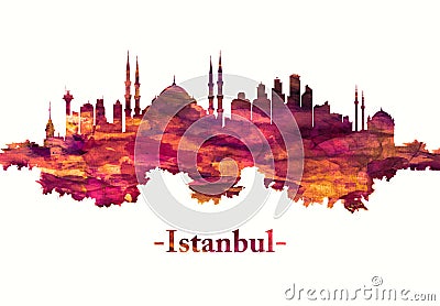 Istanbul Turkey skyline in red Stock Photo