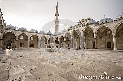 Sulaimanya mosque` yard, arches, domes, minarets interior Islamic architecture Editorial Stock Photo