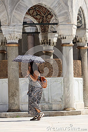 03-08-2023 Istanbul-Turkey: Tourists in the Courtyard of the Blue Mosque Editorial Stock Photo