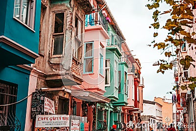23.12.2019, Istanbul, Turkey. Vintage buildings. Streets of the old city, a view of the colorful shabby balconies Editorial Stock Photo