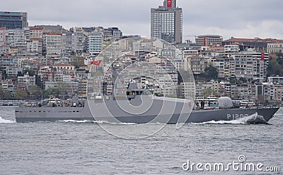 TCG Tekirdag Ship passing Bosphorus, Istanbul Editorial Stock Photo