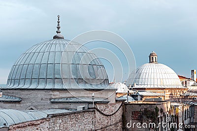 Panoramic view of Istanbul behind the domes of the Suleymaniye Complex, Istanbul, Turkiye Editorial Stock Photo