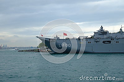 TCG Anadolu Ship passing Bosphorus, Istanbul Editorial Stock Photo