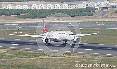 Airplane Landing to Istanbul Airport Editorial Stock Photo